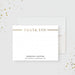 A white thank you card with gold lettering, placed on a white background with scattered gold glitter.