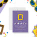 90s sitcom birthday party invitation with purple door frame, playful party wording, and personalized birthday details-front