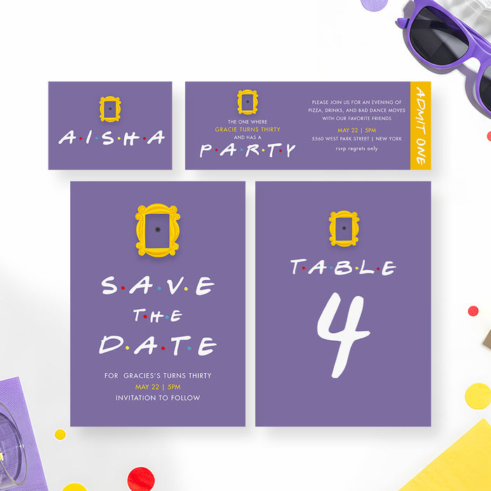 90s Sitcom Birthday Party Invitation Purple Door