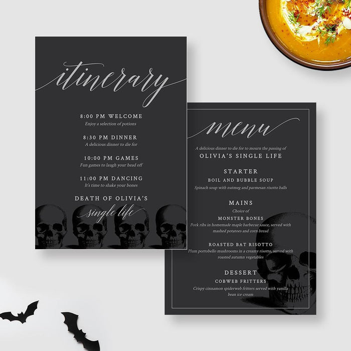 a black and white dinner party with a menu