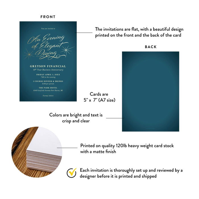 Teal Gold Corporate Anniversary Invitation Elegant Dinner Invite