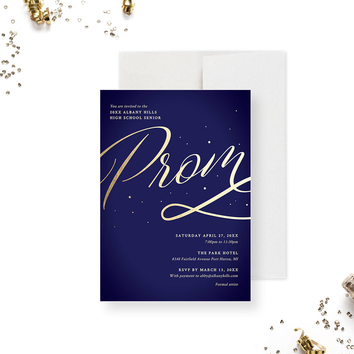 Senior Prom Invitation Digital Download, Prom Invitation in Navy Blue and Gold, Elegant Graduation Party Template Invite