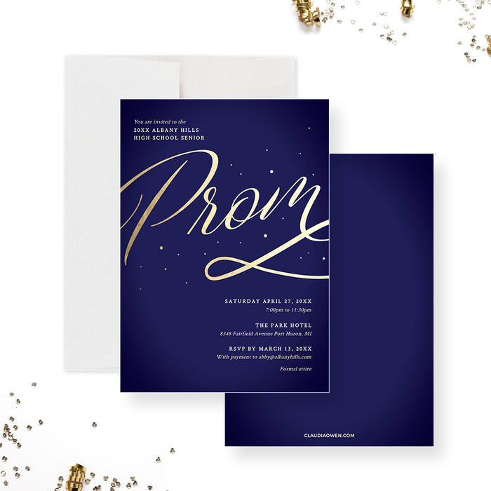 Senior Prom Invitation Digital Download, Prom Invitation in Navy Blue and Gold, Elegant Graduation Party Template Invite