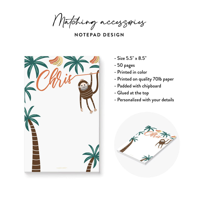 Jungle Monkey Personalized Notepad Kids Birthday Party Favor