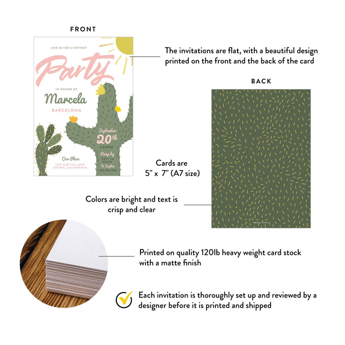 succulent party invitations Fun Cactus-Themed Birthday Party Invitation for Girls, Succulent Birth