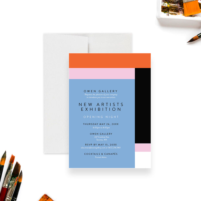 New Artist Exhibition Invitation Cards with Color Block Design, Art Gallery Opening Invites, Art Show Party Invitations