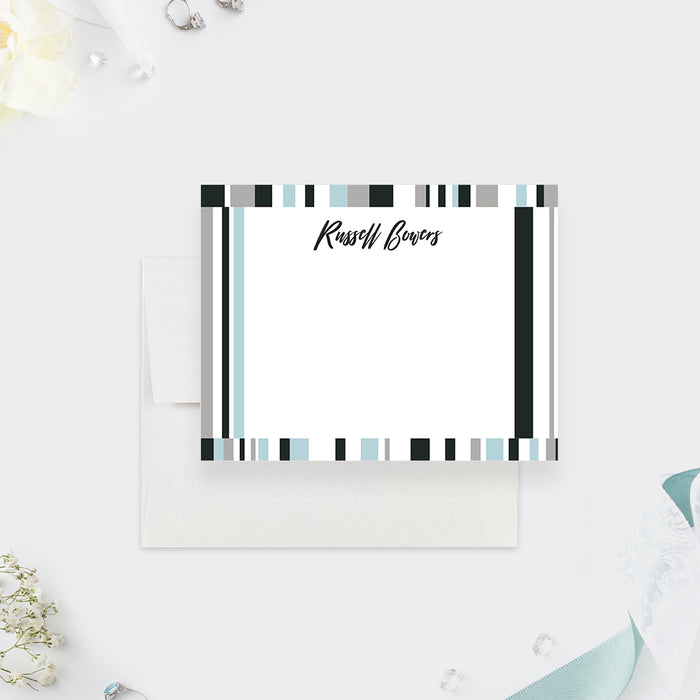 Modern Geometric Note Card for Men, Thank You Card with Stripes, Birthday Thank You Note with Envelopes, Personalized Gift for Him