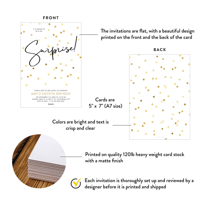 Surprise Birthday Party Invitation Gold Confetti