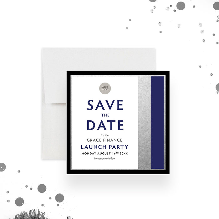 Black Blue and Silver Save the Date Card for Business Launch Party, Elegant Save the Dates for Company Grand Opening Celebration, Building Inauguration Save The Date