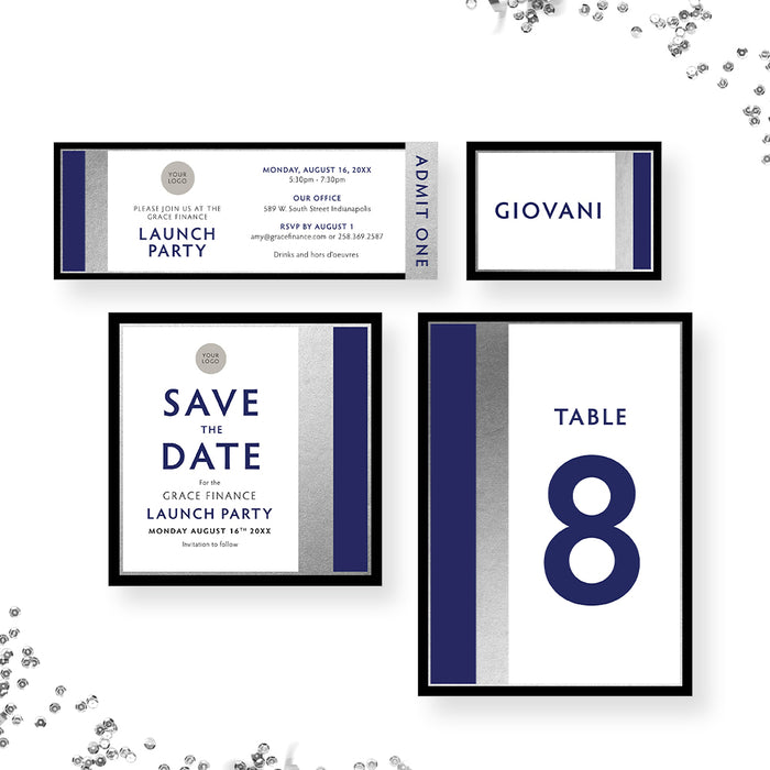 Black Blue and Silver Invitation Card for Business Launch Party, Grand Opening Party Invites, Company Event Invitation, Elegant Invites for Ribbon Cutting Celebration