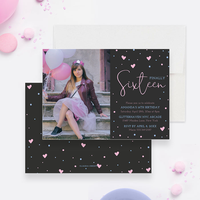 Personalized 16th Birthday Invitation with Photo, Milestone Invites for 16th 17th 18th 19th 20th 21st Birthday Digital Download, Finally 16