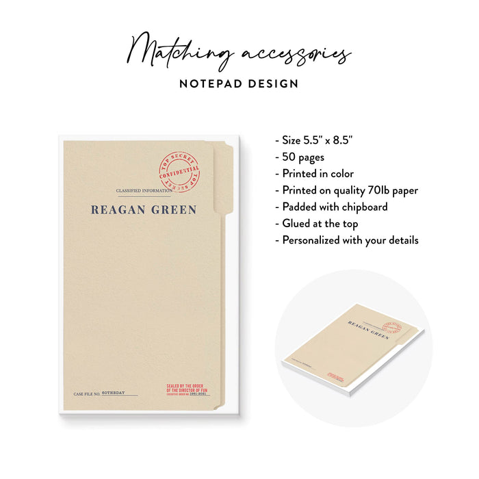 Top Secret Personalized Notepad Detective Birthday Favor