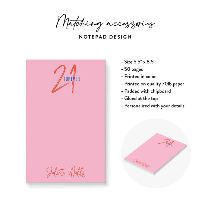 Personalized 21 Forever Notepad Pink Birthday Notepad