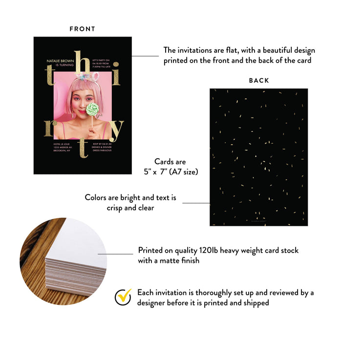 30th Birthday Photo Invitation Black Gold