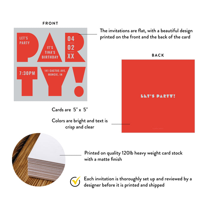 Birthday Party Invitation Modern Red Gray Design