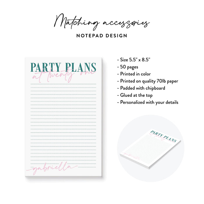 21st Birthday Invitation Modern Pink Teal Adult Party Invite