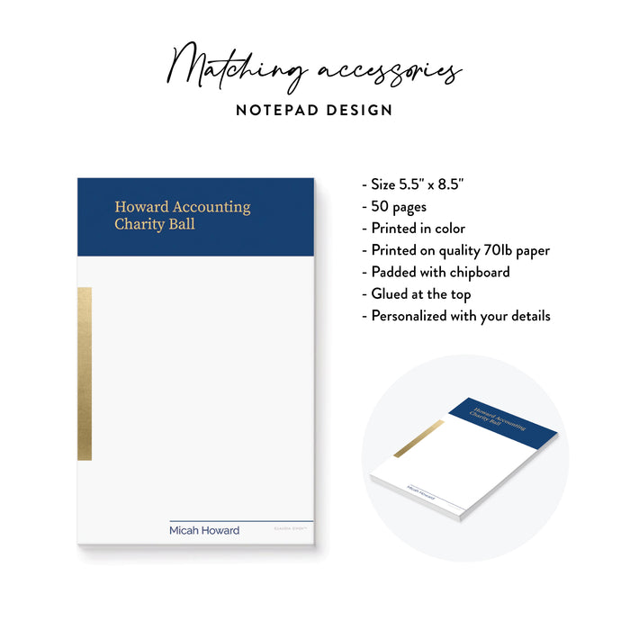 Personalized Blue and Gold Charity Ball Notepad