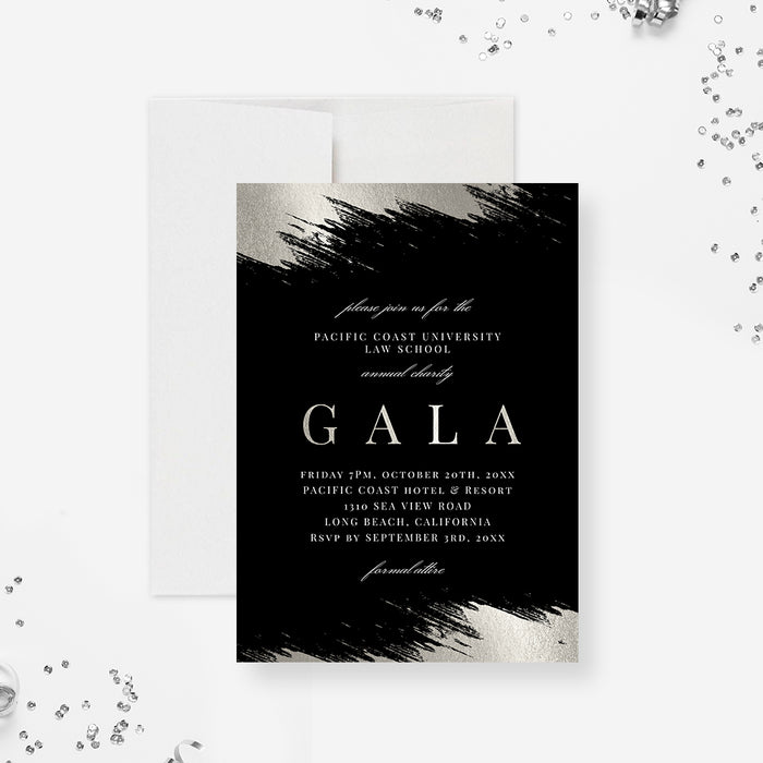 Night of Glitz and Glam, Digital Invitation Template for a Black and Silver Annual Charity Gala Celebration
