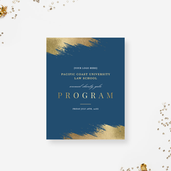 Event Program Digital Format Design Program Template in Blue and Gold, Business Event Ceremony Program, Co