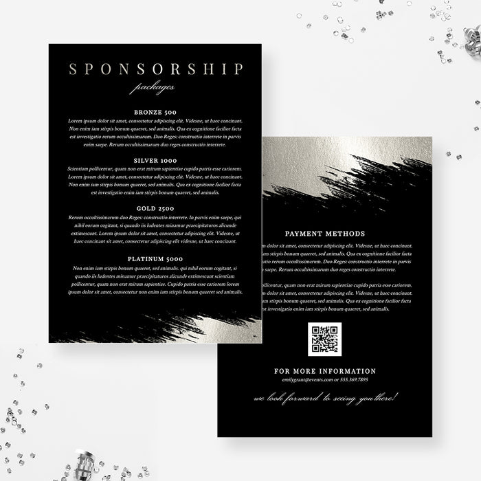 Elegant Black and Silver Sponsorship Gala Event Set with Invitation, RSVP, Thank You Card, Welcome Sign Digital Templates and More