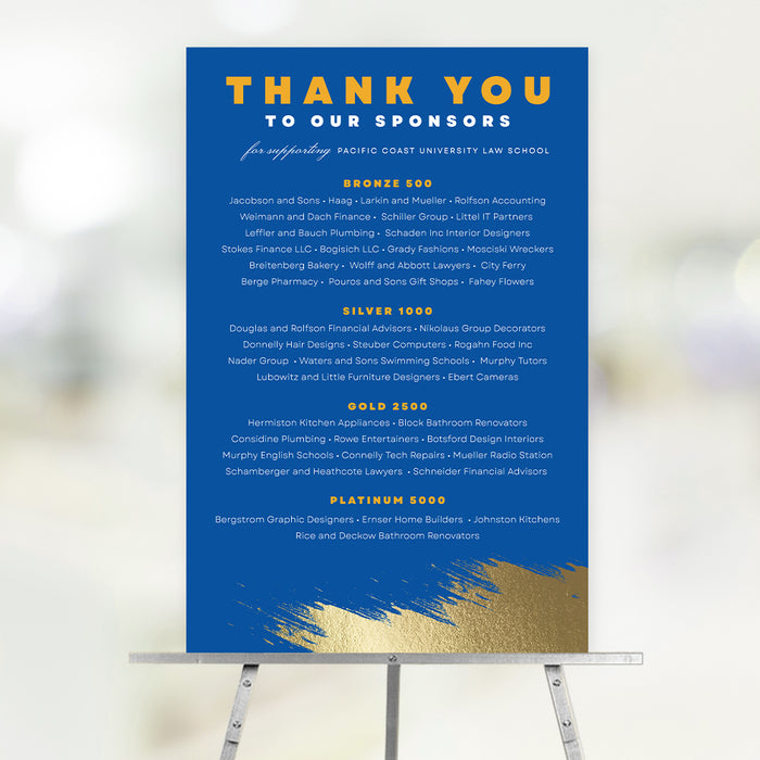 Sponsorship Thank You Poster Digital Download, Elegant Formal Gala Sponsorship Poster Template Set in Blue and Gold