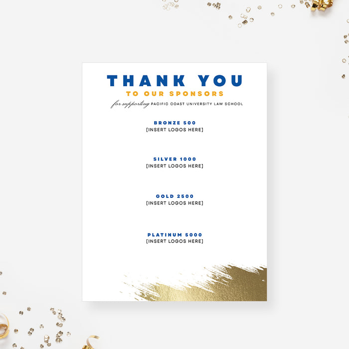 Sponsorship Thank You Poster Digital Download, Elegant Formal Gala Sponsorship Poster Template Set in Blue and Gold