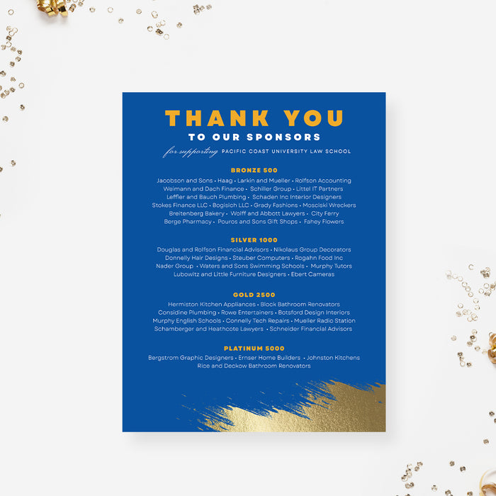 Sponsorship Thank You Poster Digital Download, Elegant Formal Gala Sponsorship Poster Template Set in Blue and Gold