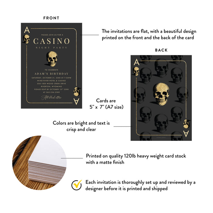 Casino Night Birthday Party Invitation with Skull Playing Card Design
