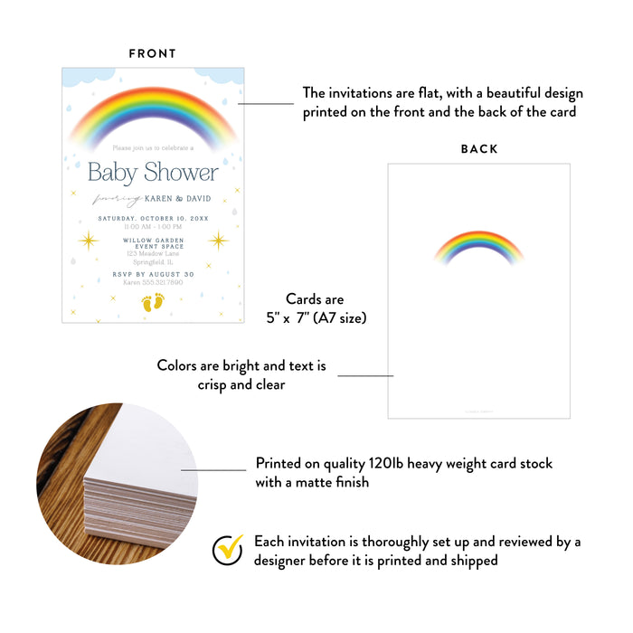 Colorful Rainbow Baby Shower Invitation with Clouds and Raindrops