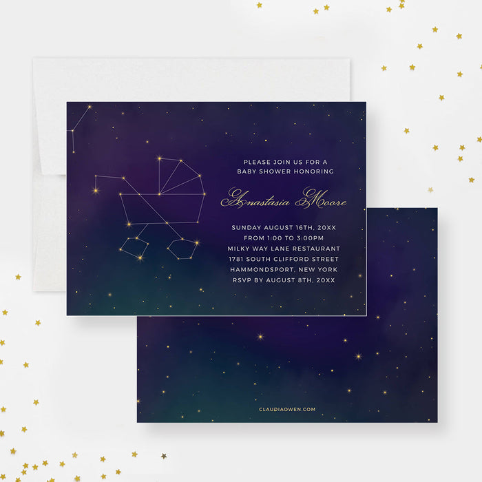 Celestial Baby Shower Invitation Digital Download, Galaxy Baby Shower Invites, Starry Night Sky Stroller Printable Card