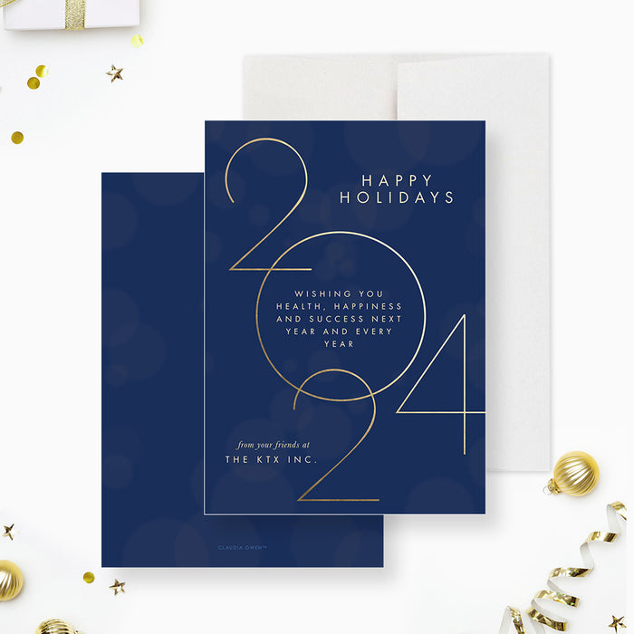 2023 Happy Holidays Card in Green and Gold, Modern 2024 Business Christmas Cards, Elegant Company Holiday Cards, Family Christmas Greeting Cards