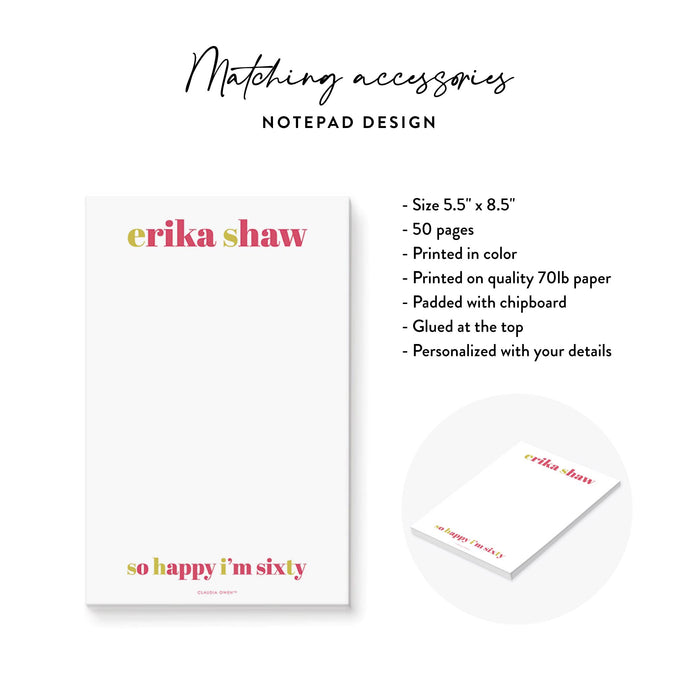 60th Birthday Notepad So Happy Im Sixty Personalized Party Favor