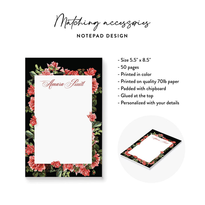 Floral Quinceanera Notepad Red Rose Personalized Celebration Stationery