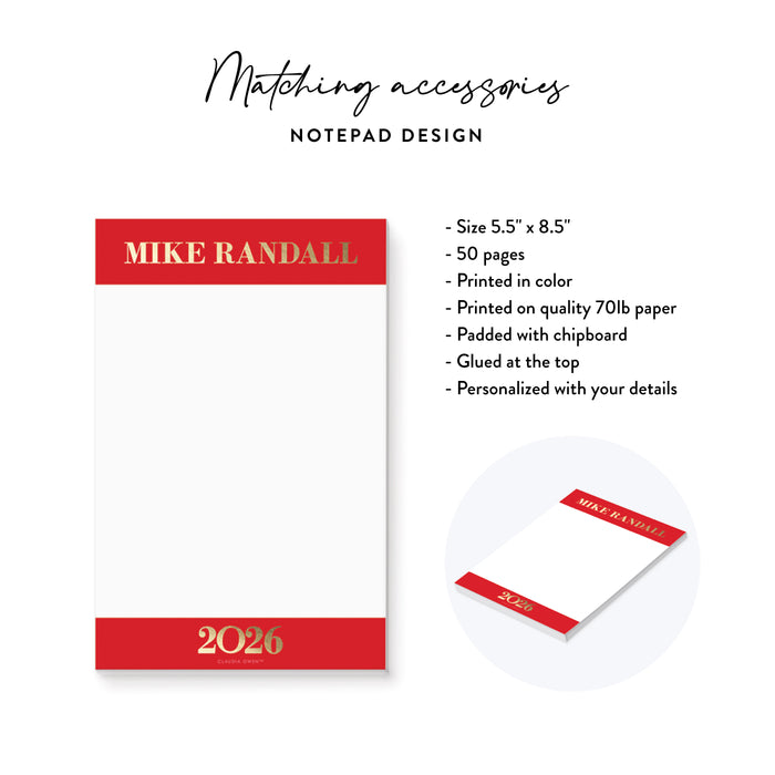 elegant 2026 new year party favor notepad in red and gold design