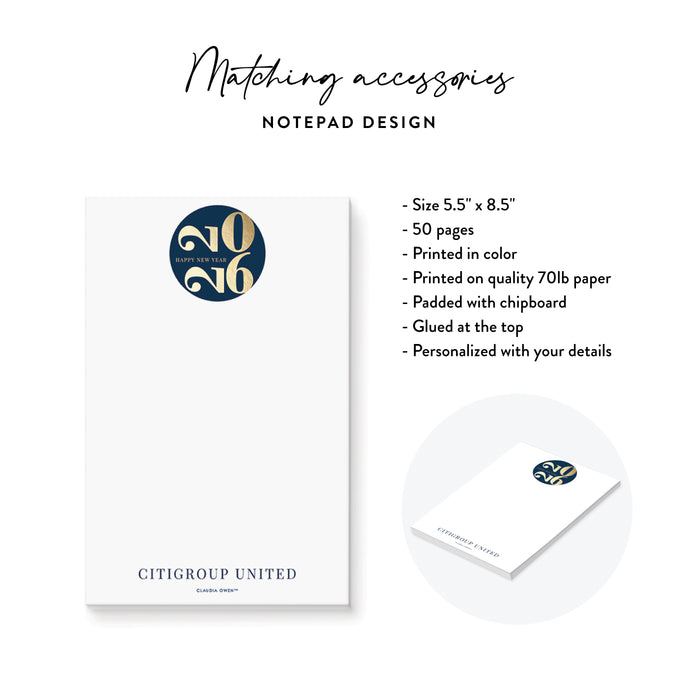 elegant 2026 blue and gold new year party notepad