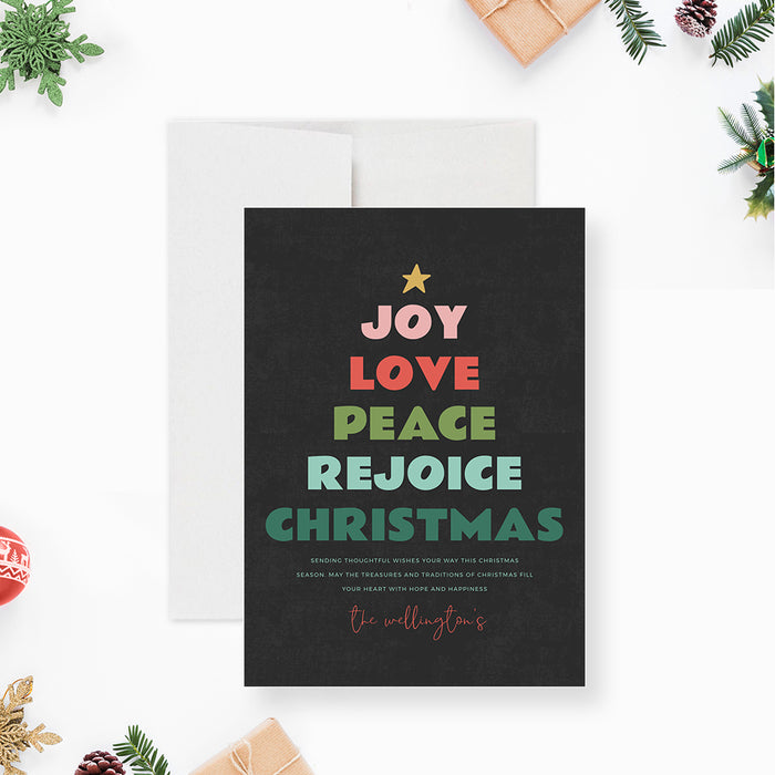 Christmas Card Template, Joy Love Peace Rejoice Holiday Cards, Christmas Wishes Printable Cards