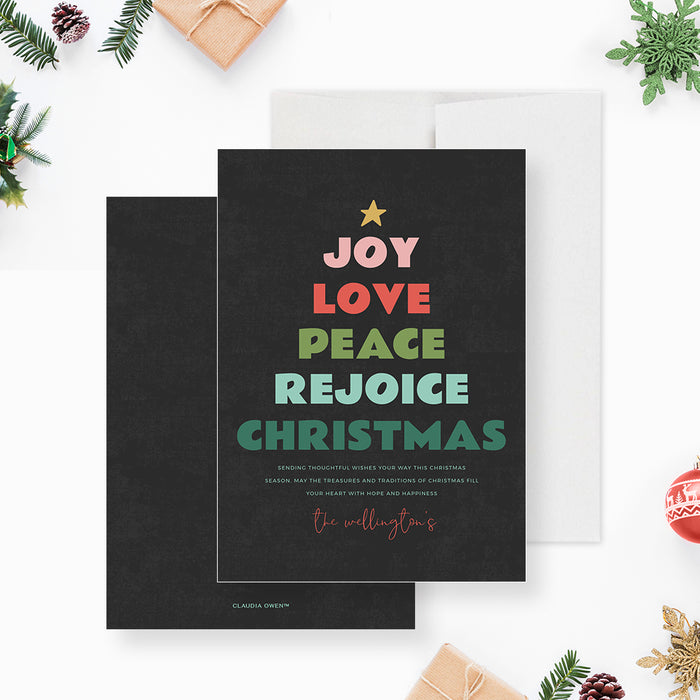 Christmas Card Template, Joy Love Peace Rejoice Holiday Cards, Christmas Wishes Printable Cards