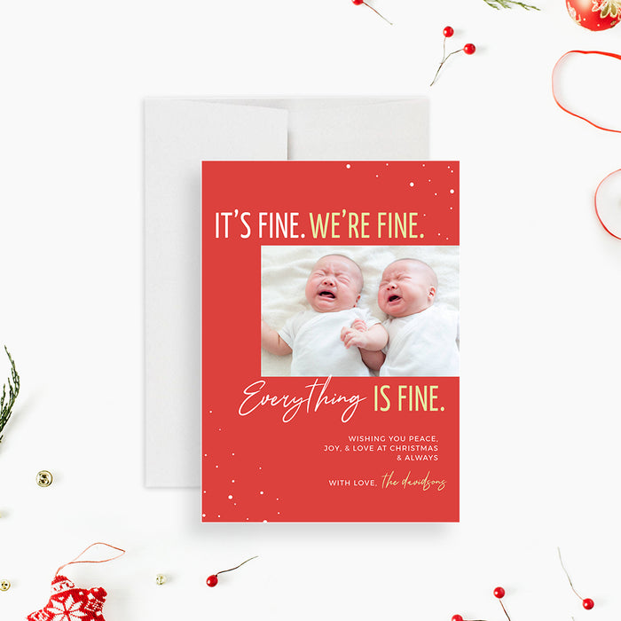 It's Fine We're Fine Everything's Fine Holiday Cards, Funny Family Christmas Cards, Editable Photo Card Template, Holiday Greeting Card