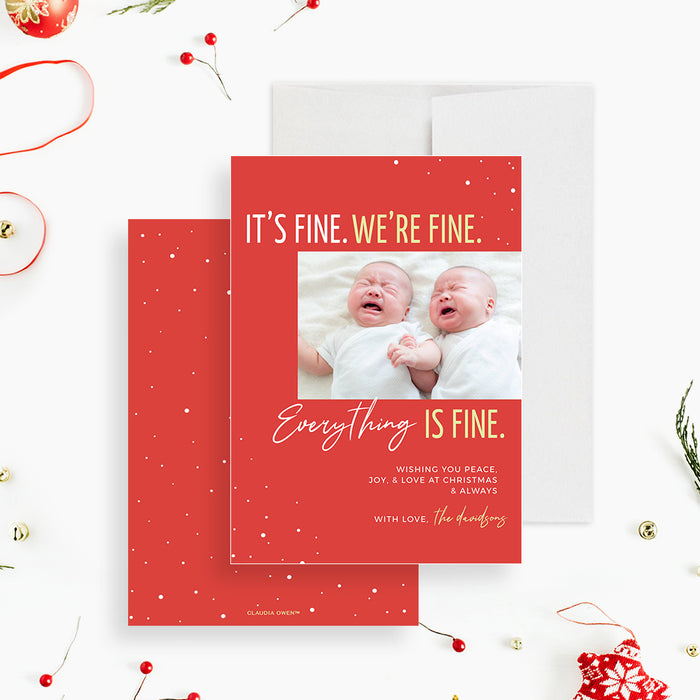 It's Fine We're Fine Everything's Fine Holiday Cards, Funny Family Christmas Cards, Editable Photo Card Template, Holiday Greeting Card