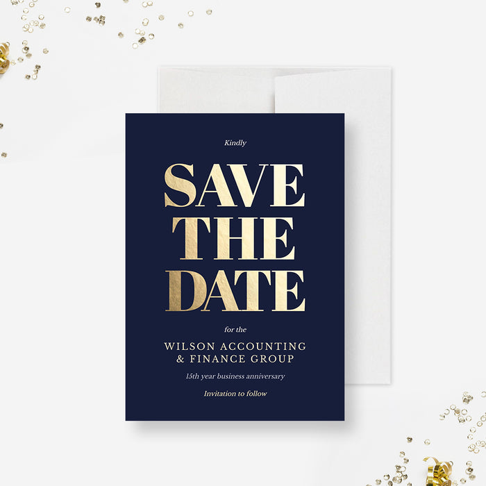 Elegant Save the Date Card in Gold and Blue Template, Business Save the Date Invites, Formal Corporate Cards, Professional Event