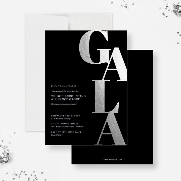 Black and Silver Digital Invitation Template for a Glamorous Gala Night Party