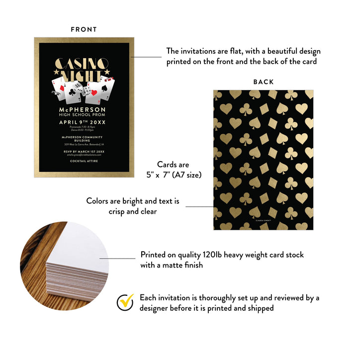 Casino Night Prom Invitation Black and Gold Casino Theme