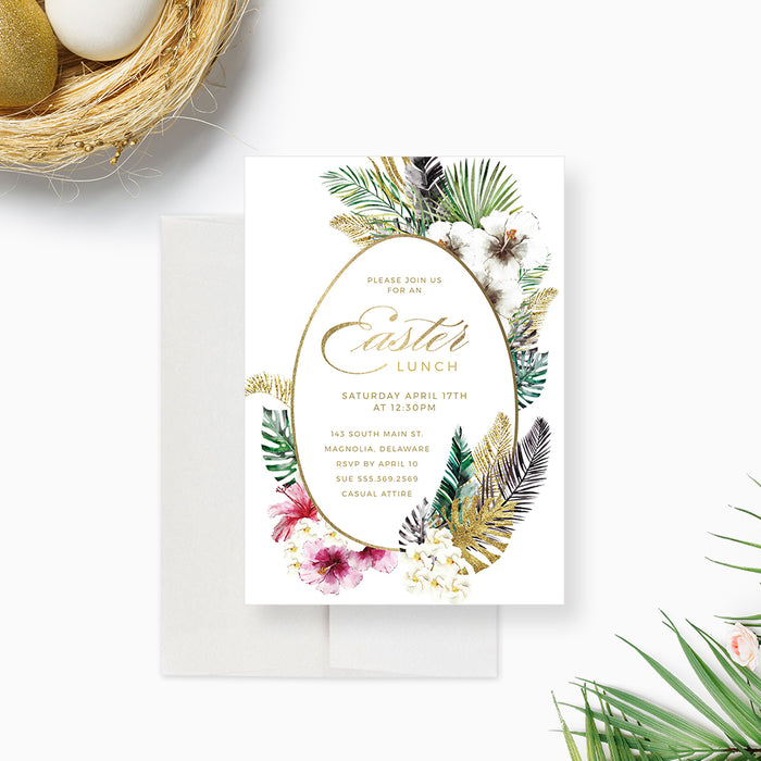 Easter Lunch Invitation Digital Download, Custom Easter Brunch Invites for Women, Printable Tropical Easter Egg Hunt Template