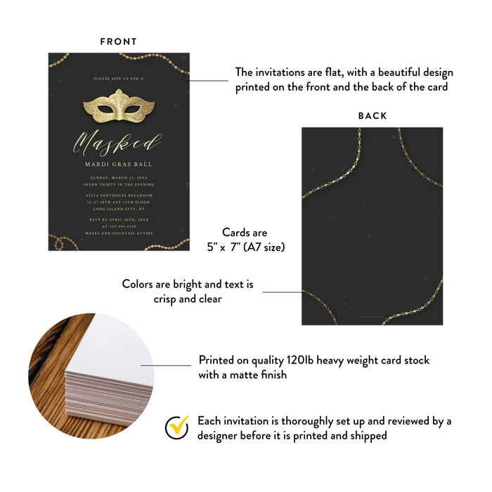 Masquerade Ball Invitation Black Gold Mardi Gras