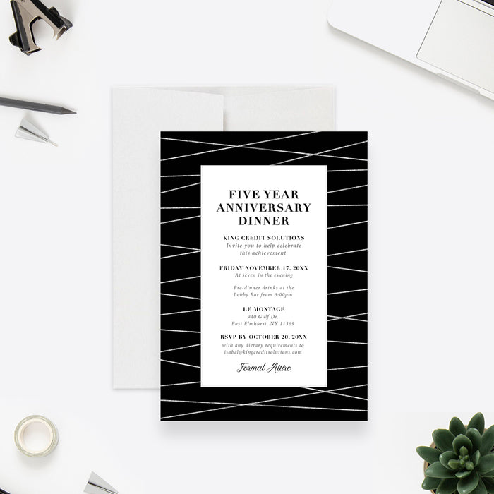 Business Anniversary Dinner Invitation Card in Silver and Black, Elegant Gala Invites, Invitation for Corporate Events, Company Anniversary Invitation Card