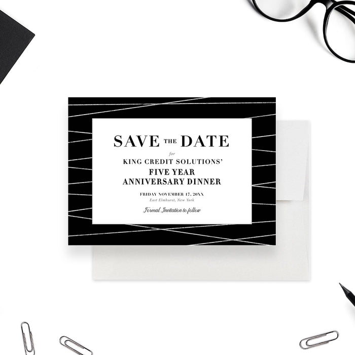 Business Anniversary Dinner Save the Date Card in Silver and Black, Elegant Gala Save the Dates for Company Party, Save the Date Cards for Corporate Events