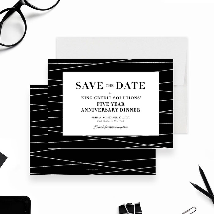 Business Anniversary Dinner Save the Date Card in Silver and Black, Elegant Gala Save the Dates for Company Party, Save the Date Cards for Corporate Events