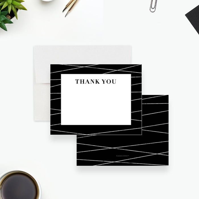 Black and Silver Note Card, Elegant Thank You Card for Adult Birthday Party, Personalized Gift for Men, Thank You Note for Business Event