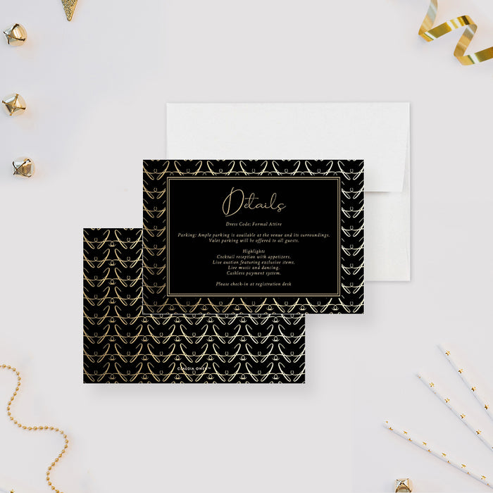 Gala and Auction Night Party with Golden Pattern Design, Company Event Invites, Elegant Invitation Card for Corporate Event