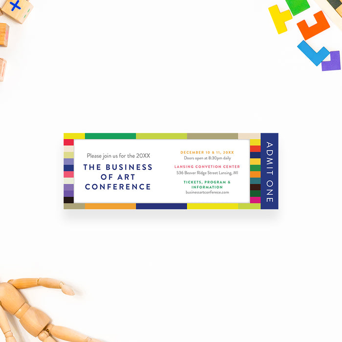 Colorful Geometric Ticket Invitation for Business Art Conference, Professional Meeting Tickets, Annual Company Party Tickets, Tickets for Business Events